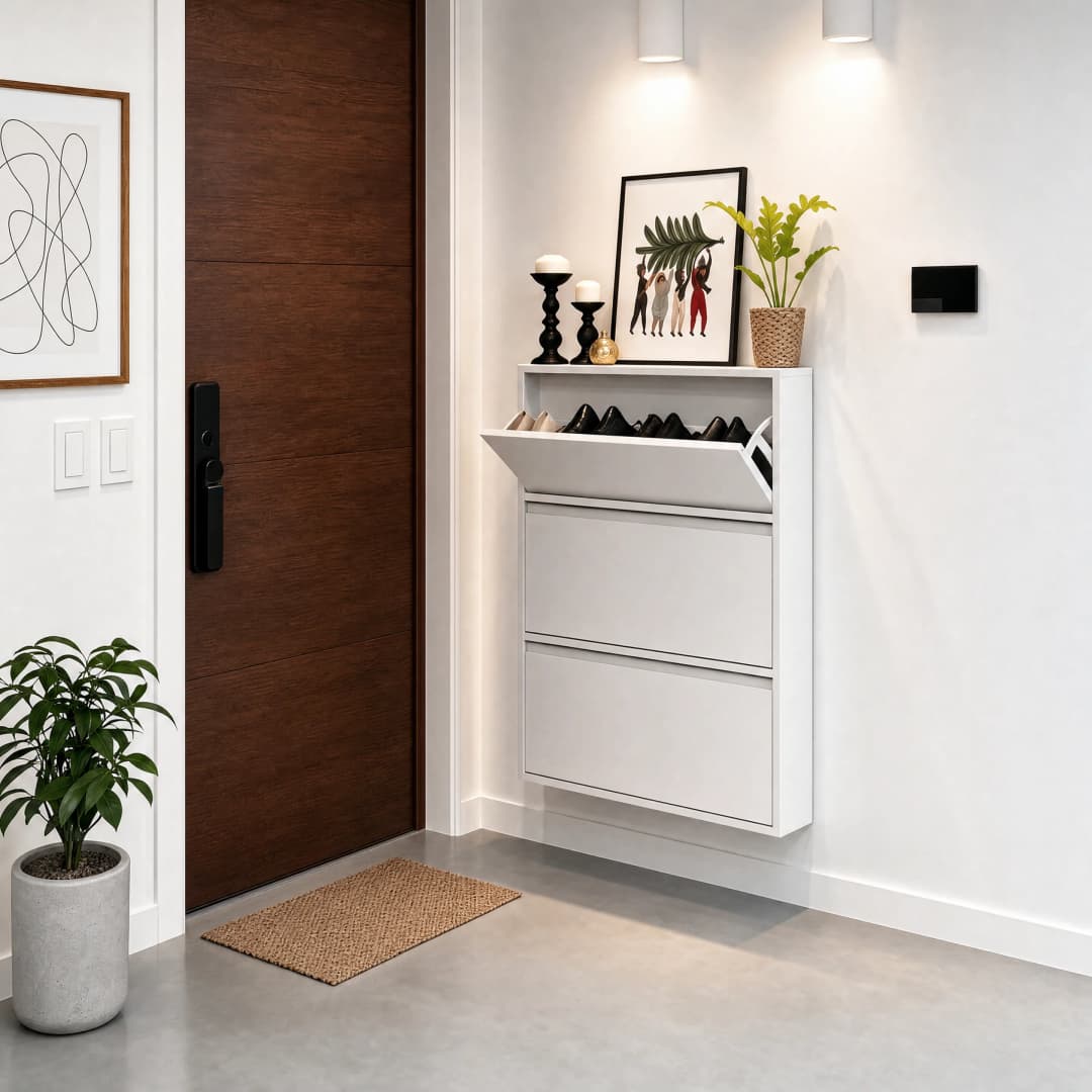 Sapateira de Parede Compact em Aço Branco com 3 Basculantes — foto 1